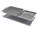 Kombi-Set 4-teilig Pfanne + Rost + Flammabdeckung + Fettwanne für Gastrobräter 6-flammig