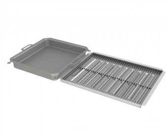 Kombi-Set 3-teilig Edelstahlpfanne + Edelstahlrost + Flammabdeckung für Gastrobräter 6-flammig