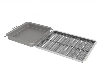 Kombi-Set 3-teilig Edelstahlpfanne + Edelstahlrost + Flammabdeckung für Gastrobräter 6-flammig