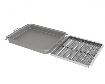 Kombi-Set 3-teilig Edelstahlpfanne + Edelstahlrost + Flammabdeckung für Gastrobräter 6-flammig