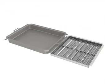 Kombi-Set 3-teilig Edelstahlpfanne + Edelstahlrost + Flammabdeckung für Gastrobräter 6-flammig