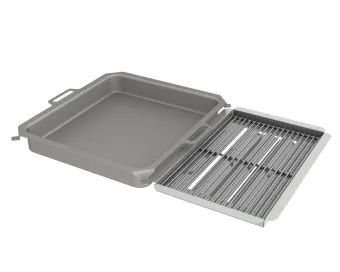 Kombi-Set 3-teilig Pfanne + Edelstahlrost + Flammabdeckung für Gastrobräter 4-flammig