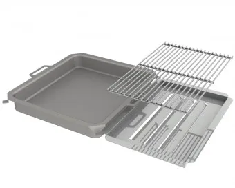 Kombi-Set 3-teilig Pfanne + Edelstahlrost + Flammabdeckung für Gastrobräter 4-flammig