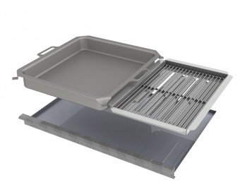 Kombi-Set 4-teilig Edelstahlpfanne + Edelstahlrost + Flammabdeckung + Fettwanne für Gastrobräter 4-flammig