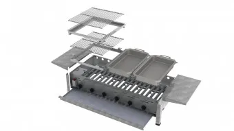 Lavastein Pfannen Grill Kombi 6-flammig 27 KW 2+1+1
